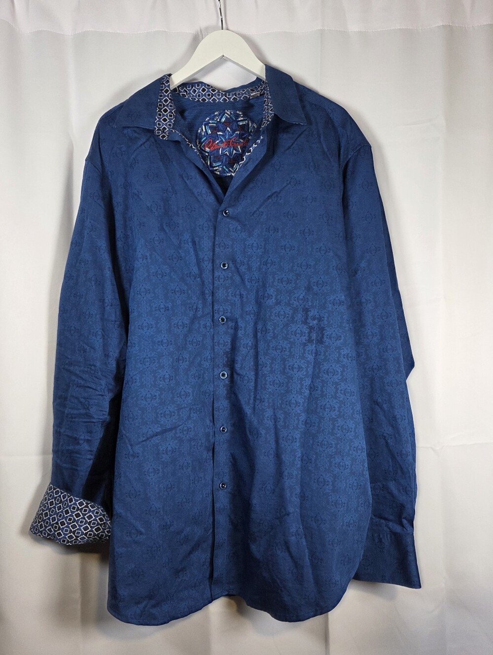 Robert Graham Cullen Blue Jacquard Shirt Men's 1 XL Tall Button Up Flip Cuff